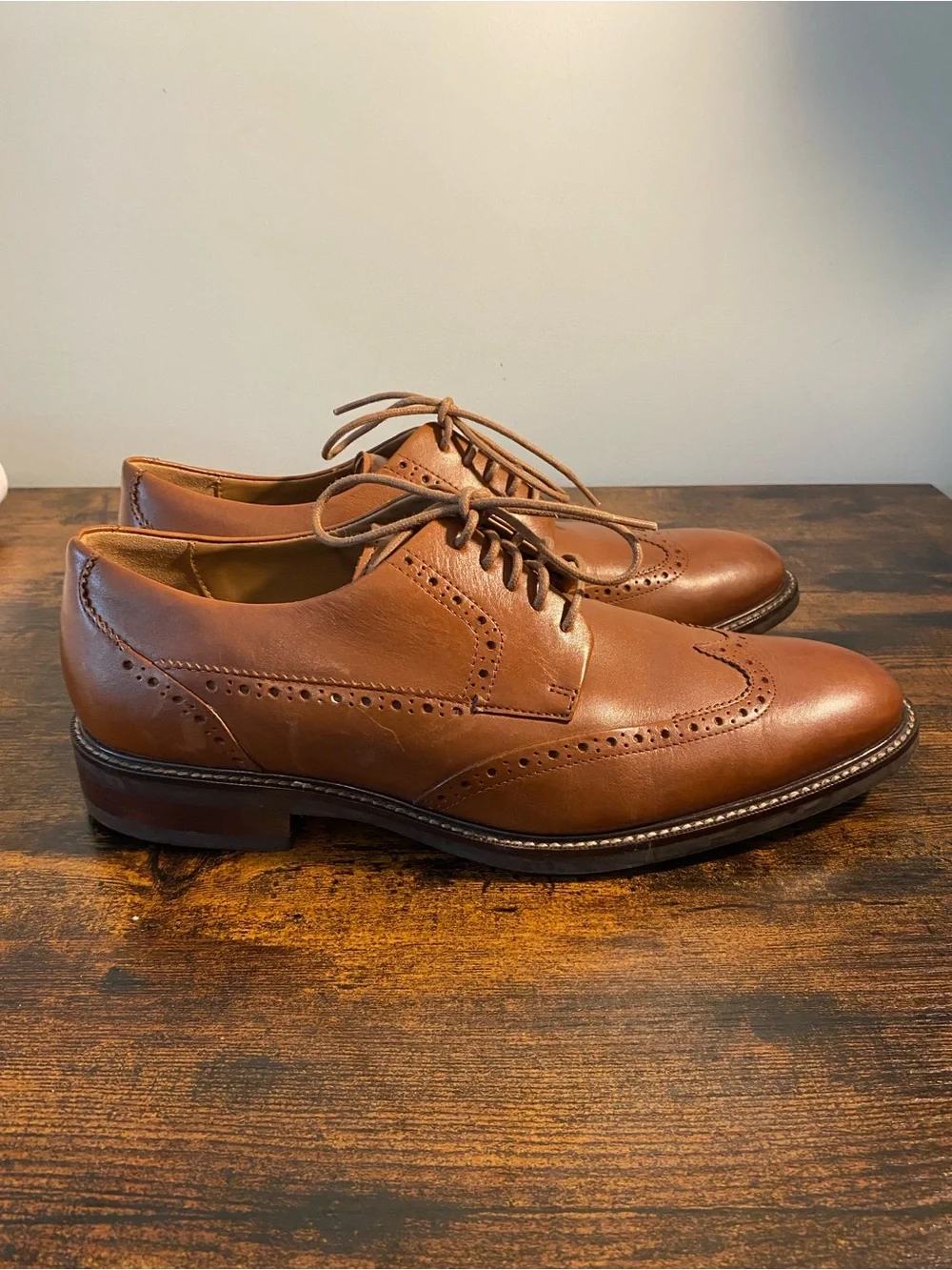 Cole Haan Men's Classic Tan Leather Wingtip Derby Shoes